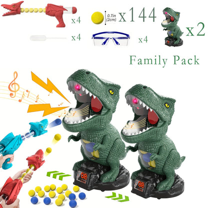 Dinosaur Shooting Toy Set for Kids, Air Pump Foam Bullet Blaster with Moving Dinosaur Targets, Twin Pistol