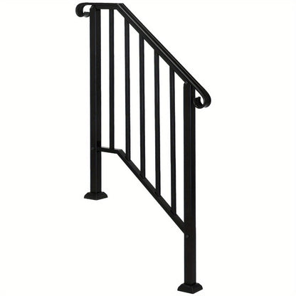 Wrought Iron Stair Handrail for 2-3 Steps - Matte Black & White Powder Coated Iron Picket Railing with Stainless Steel Post Mounts