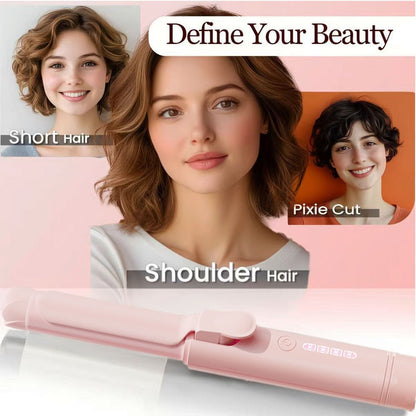 Mini Cordless Curling Iron Portable Ceramic Hair Curler USB Rechargeable 4-Temperature Settings Travel Hair Styling Tool for Curling