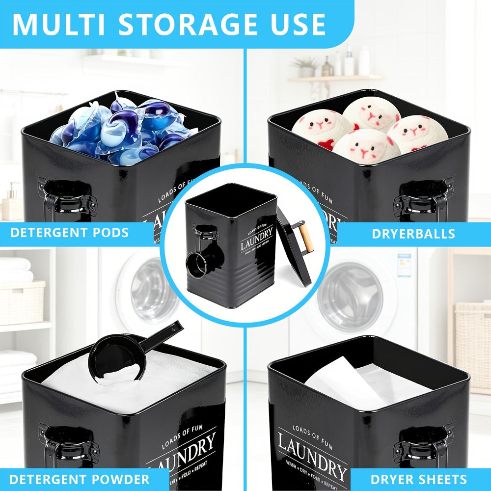 Laundry Pod Container & Dryer Sheet Holder Set with Scoop, Metal Farmhouse Laundry Room Organizer