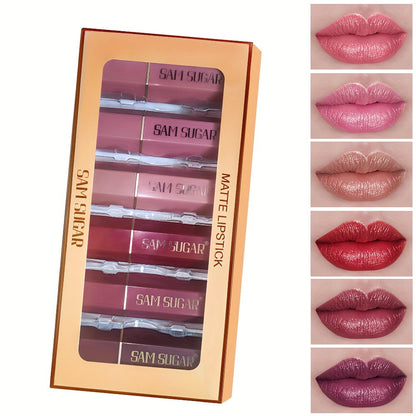 Lip Gloss Set 6pcs Velvet Finish Shiny Lip Color Collection, for Makeup, Travel and Everyday Vanity Use