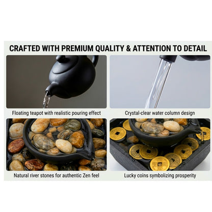 Tabletop Water Fountain Indoor, 4-Level Desktop Waterfall with LED Lights & Natural River Stones