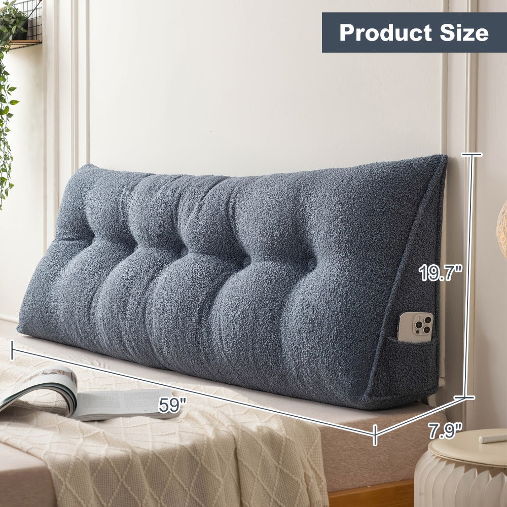 Bed Wedge Pillow Headboard Pillow with Side Pockets Removable Cover Teddy Velvet Reading Pillow Twin Queen King