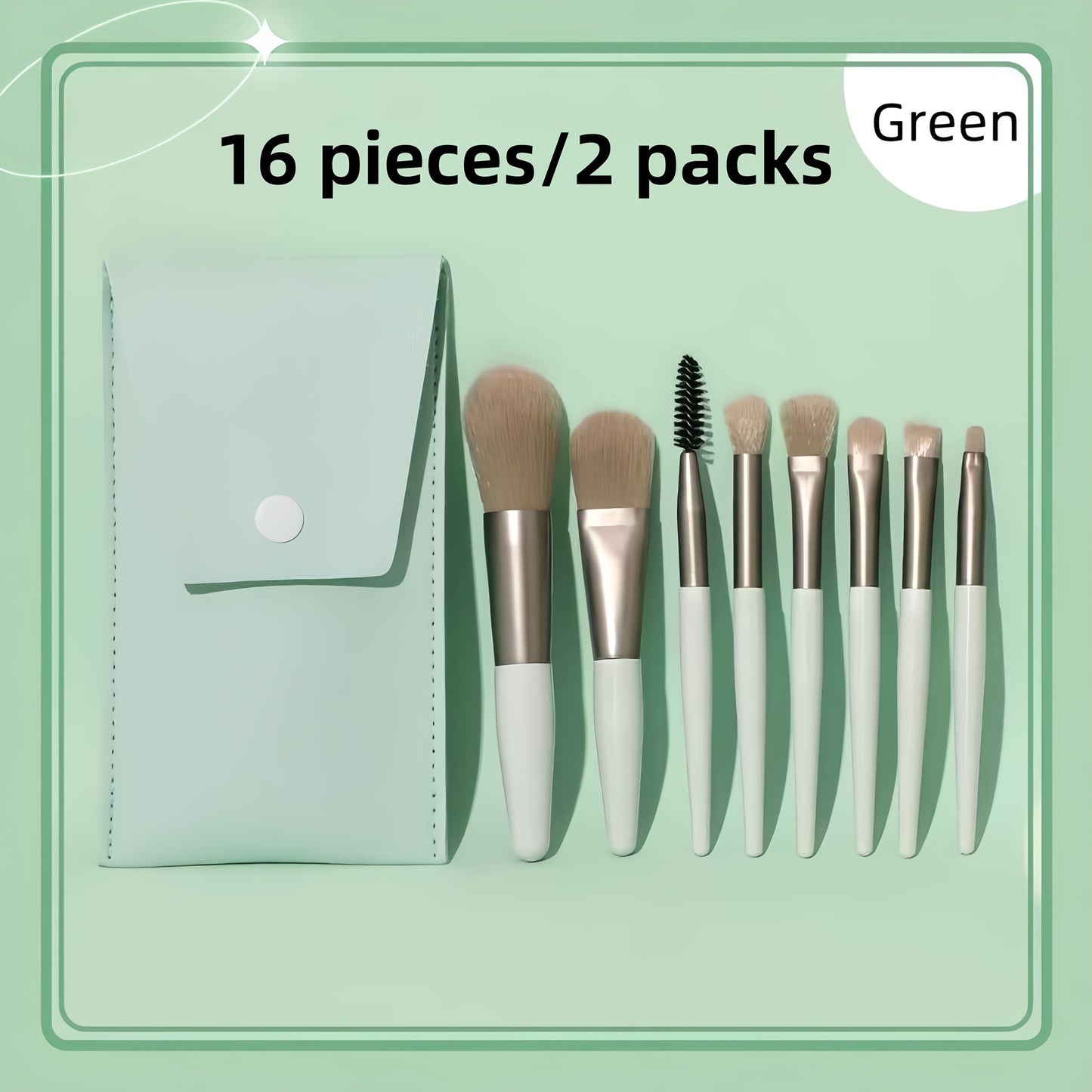 Makeup Brush Set 16pcs Complete Face Brush Kit – Blush Powder Eyeshadow Contour Brow & Lip Brushes, Soft Blendable Fragrance-Free Portable