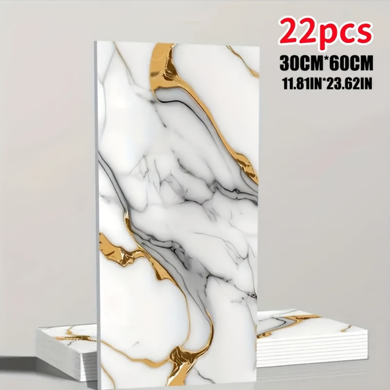 Self-Adhesive PVC Wall Sticker 22pcs Peel and Stick Marble Boho Wallpaper 11.81x23.62in Oil for Entryways, Bedrooms and Living Spaces