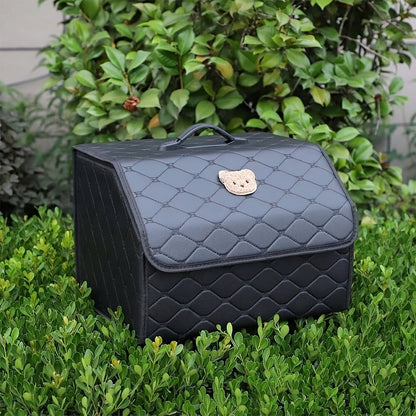 Car Trunk Organizer, Foldable Faux Leather Bow-Detail Box in 30L or 35L Size with Pink and Black Options