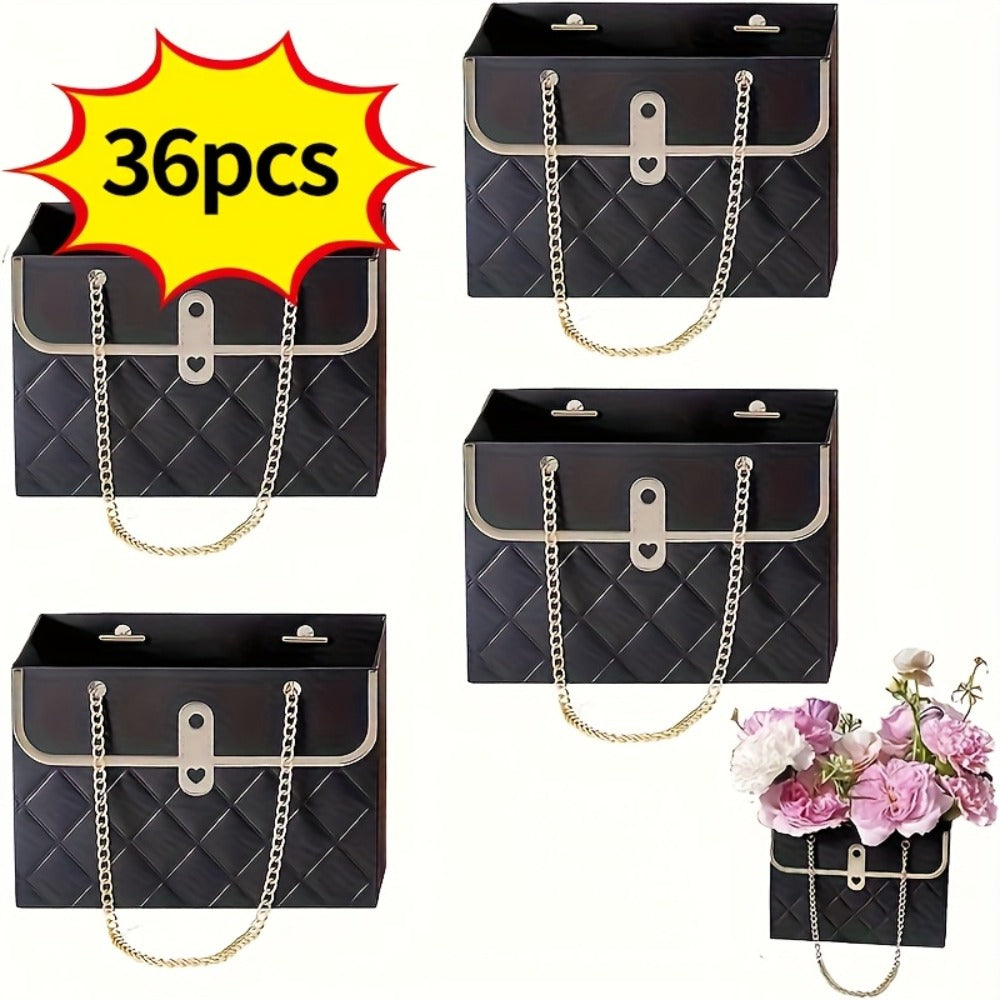 Paper Flower Bouquet Gift Bags with Metal Chain Handle Bulk – 12/24/36/48 Pcs Tote Bags for Wedding Party Birthday Florist Graduation