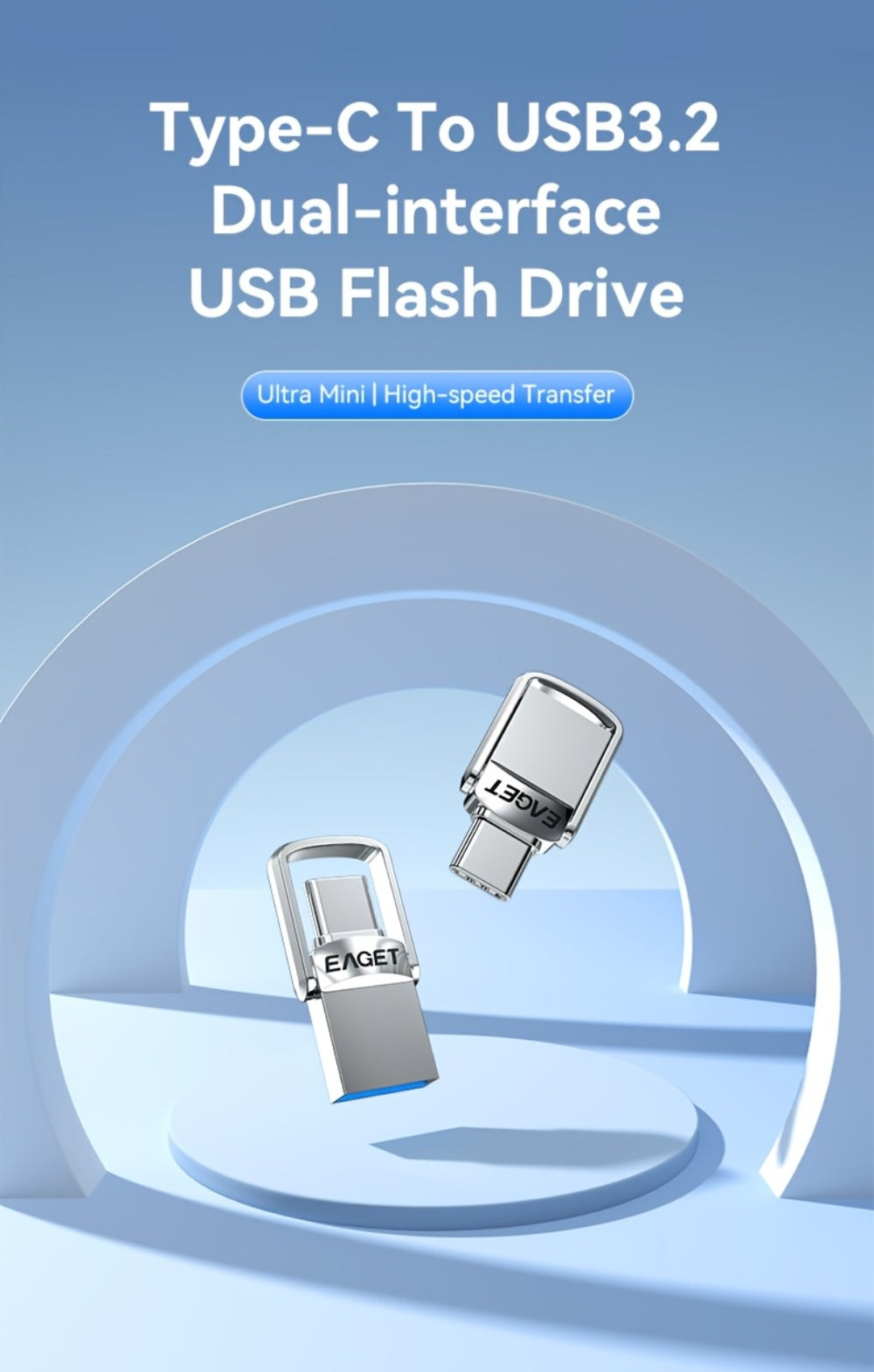 USB Flash Drive EAGET Dual-Ended Type-C to USB 3.2 Memory Stick with 32GB, 64GB or 128GB Capacity