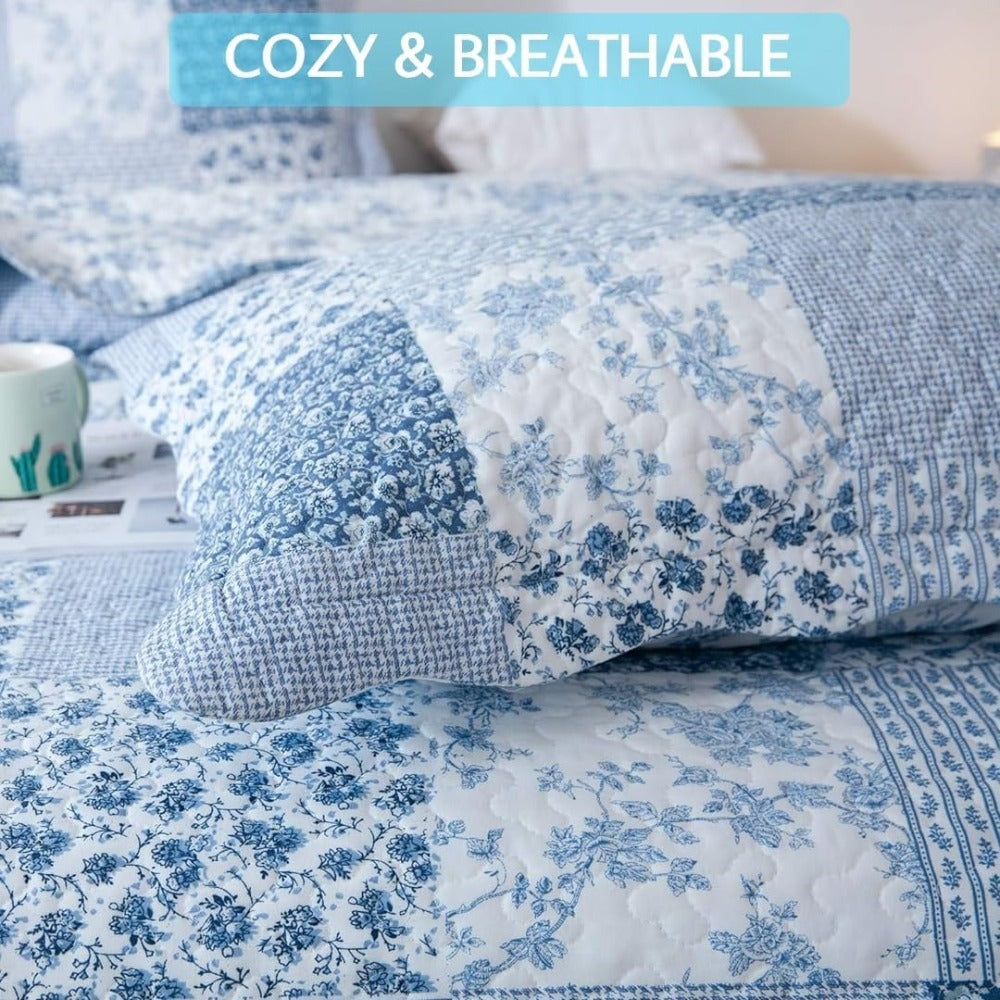 Floral Quilt Set Lightweight Bedspread Coverlet 2 or 3-Piece, All Season Hypoallergenic Breathable Paisley Patchwork Print Quilt for Bedroom