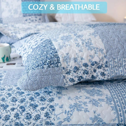 Floral Quilt Set Lightweight Bedspread Coverlet 2 or 3-Piece, All Season Hypoallergenic Breathable Paisley Patchwork Print Quilt for Bedroom