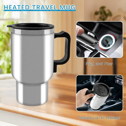 Car Electric Kettle 12V, Stainless Steel Travel Heating Cup with Auto Shut-Off, 450ml & 500ml Portable In-Car Water Heater for Hot Water