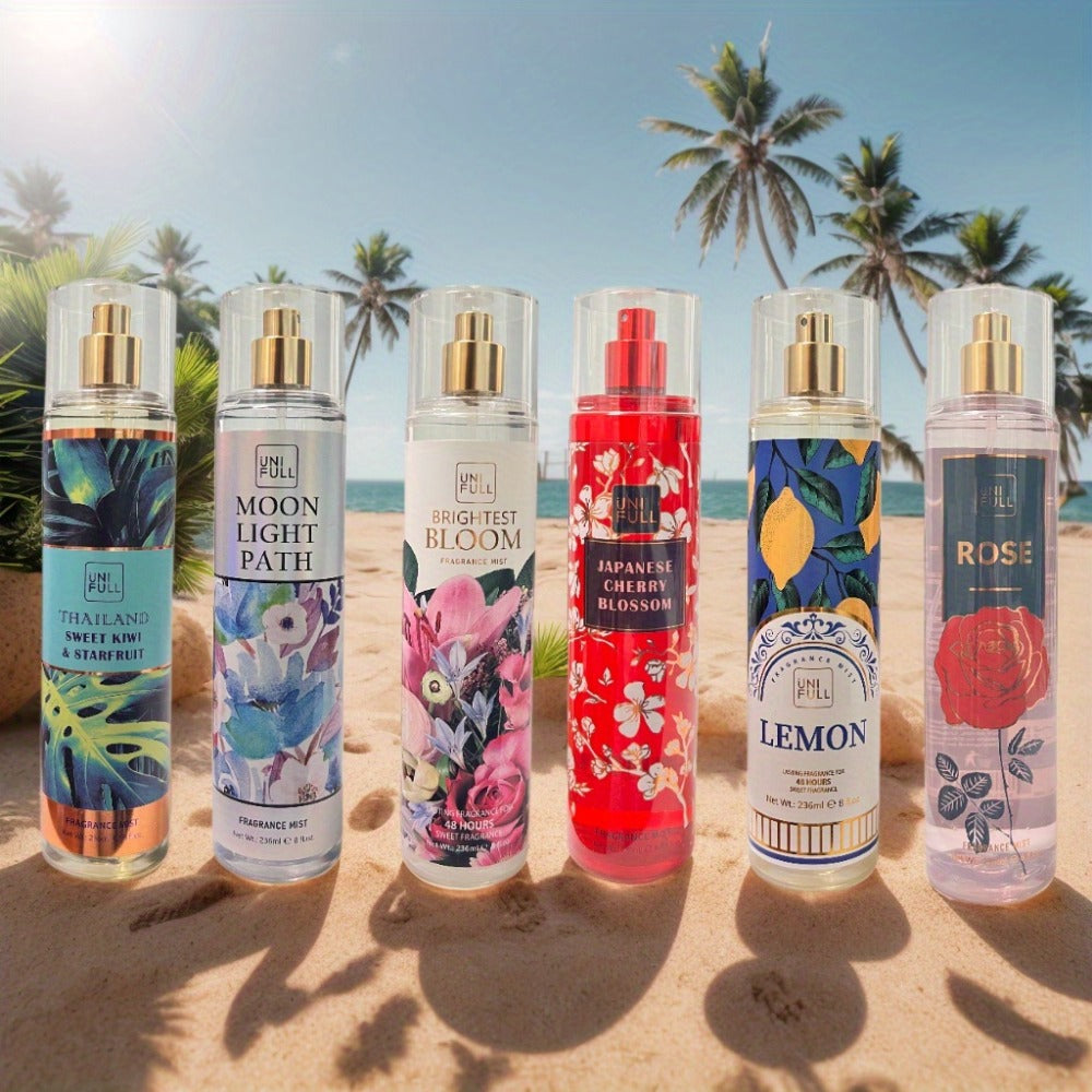 Body Mist Perfume Spray 8oz – 12 Scents Floral Hair & Body Fragrance for Women, Rose, Cherry Blossom, Beach, Long-Lasting Light Scent