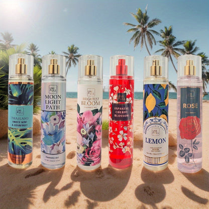 Body Mist Perfume Spray 8oz – 12 Scents Floral Hair & Body Fragrance for Women, Rose, Cherry Blossom, Beach, Long-Lasting Light Scent