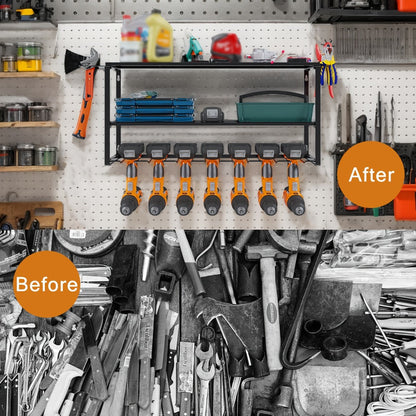 Wall Mount Power Tool Storage Rack, Steel 3-Tier & 4-Tier Garage Tool Organizer with 7 Bit Holders