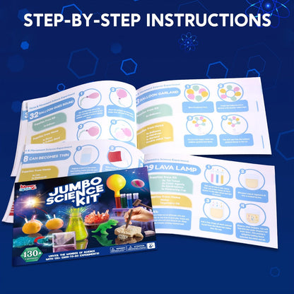 Jumbo Science Kit for Kids 130+ Experiments, STEM Chemistry Set with Crystal Growing Glowing Bulb Fossil Dig Soap Making