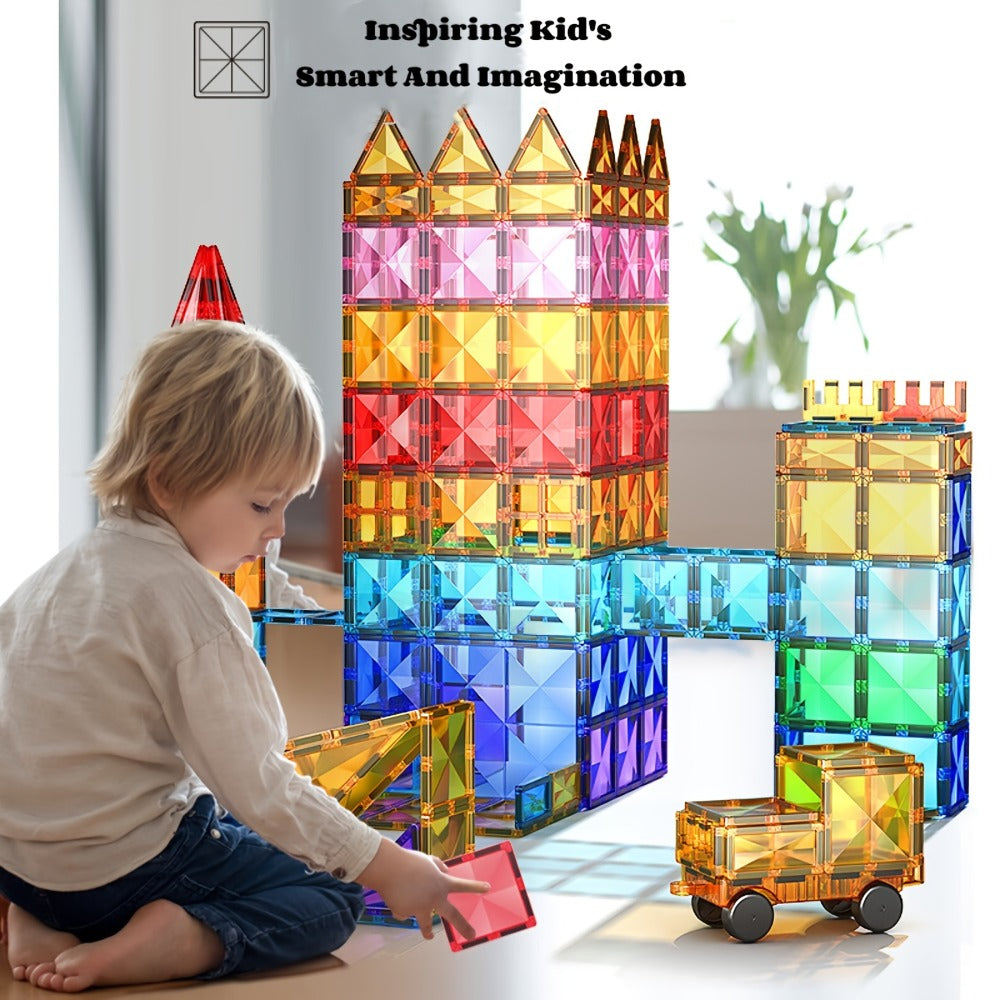 Castle Magnetic Tiles Building Set 102 or 116 Pcs, 3D STEM Sensory Blocks, Pretend Castle Playset for Preschool Boys & Girls Ages 3+