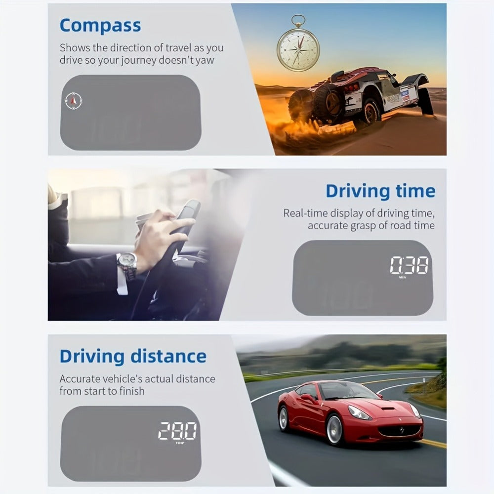 Car HUD Head Up Display – Windshield Speedometer Projector with GPS Compass, Overspeed Alarm, Auto Brightness