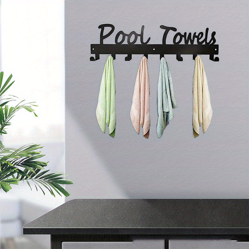 Outdoor Pool Towel Rack Wall Mounted 8 Hooks, Towel Hanger for Bathrobes Towels Clothes, Patio Backyard Spa Pool Area Decor Organizer
