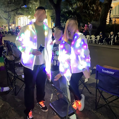 LED Light Up Party Jacket for Adults, Glowing Rave Costume Unisex Luminous Coat for Halloween, Christmas