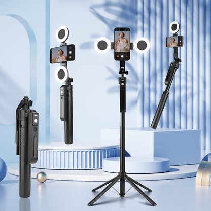 70-Inch Black Tracking Selfie Stick Tripod with Round Fill Light, Floor Base, Remote and Three Light Settings