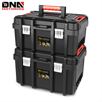 Tool Box Set 2-Piece Lockable – Large Capacity Portable Toolbox Organizer with Removable Tray, Double Lock Buckle, Hard Plastic
