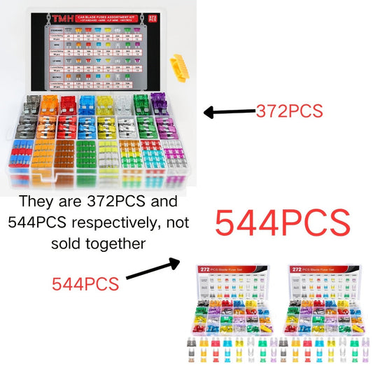 Car Fuse Assortment Kit 372/544pcs – Standard Blade, Mini, LP Mini & Micro2 Automotive Fuses with Puller, 2A-35A for Auto, RV, Truck & Boat