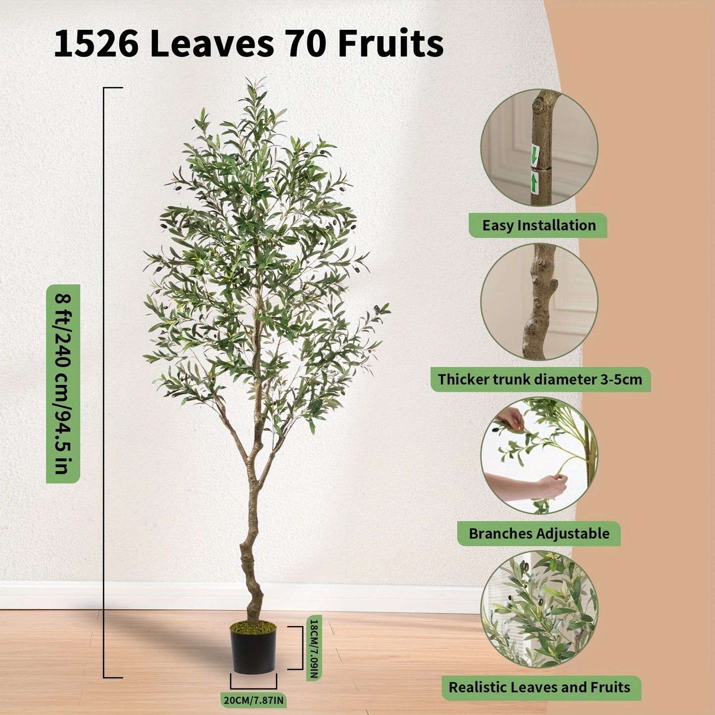 Artificial Olive Tree with Black or White Pot in 6 and 8 Foot Height Checkouts for Indoor Decor