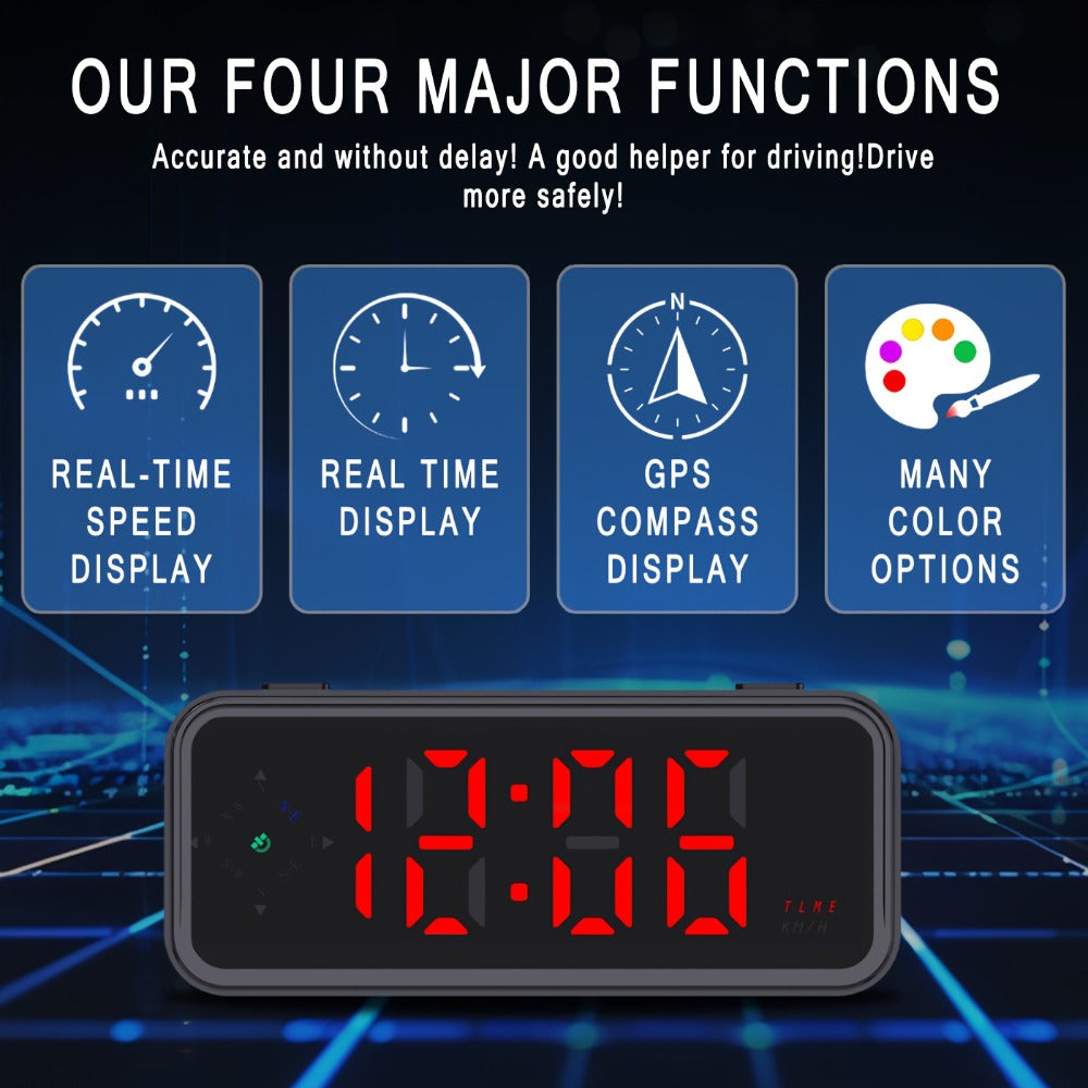 GPS HUD Speedometer Head Up Display – Digital Car Speed Meter Plug & Play, KMH MPH Switch, Multi-Color Display for All Vehicles
