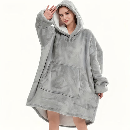Reversible Hooded Wearable Blanket – Double-Sided Coral Fleece Suede Hoodie with Kangaroo Pocket, Machine Washable, 6 Colors