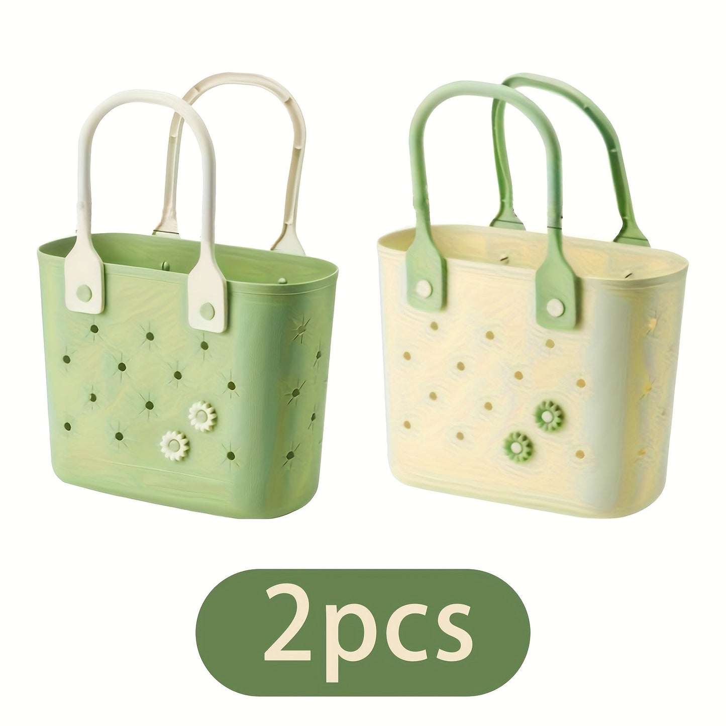 Two-Piece Rubber Floral Tote Bag Set with Soft Handles, Daisy Print and Multipurpose Storage