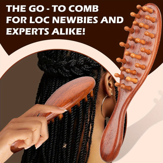 Sandalwood Loc Comb Wide Tooth 2 Pcs Wooden Ergonomic Detangling Comb for Dreads Locs Curly, for Home, Travel and Salon Hair Styling