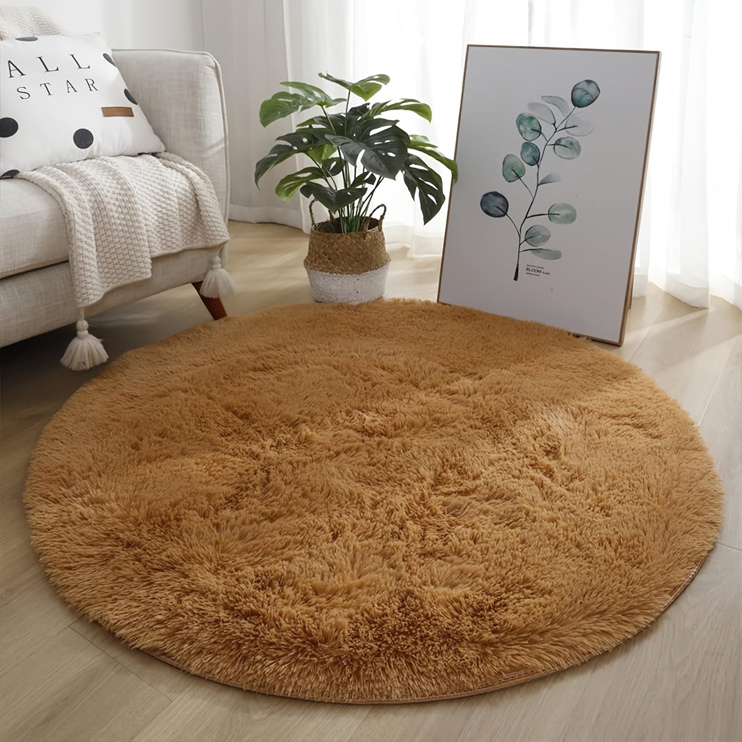 Area Rug Fluffy Faux-Fur Shag in Solid, Tie-Dye and Ombre Colors with Six available Room Sizes