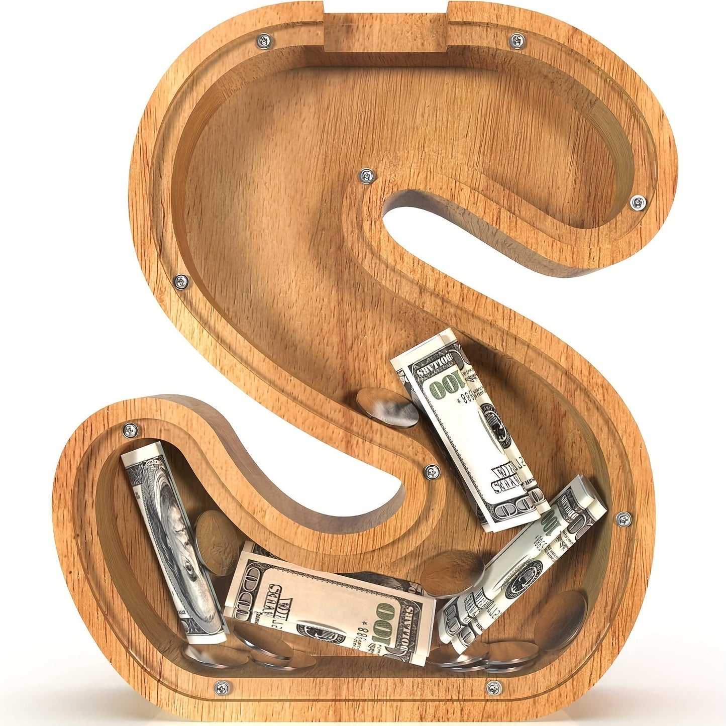 Wooden Letter Penny Bank – Alphabet Coin Bank Savings Box for Kids & Adults, Personalized Money Bank Birthday Gift