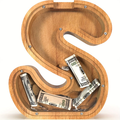 Wooden Letter Penny Bank – Alphabet Coin Bank Savings Box for Kids & Adults, Personalized Money Bank Birthday Gift