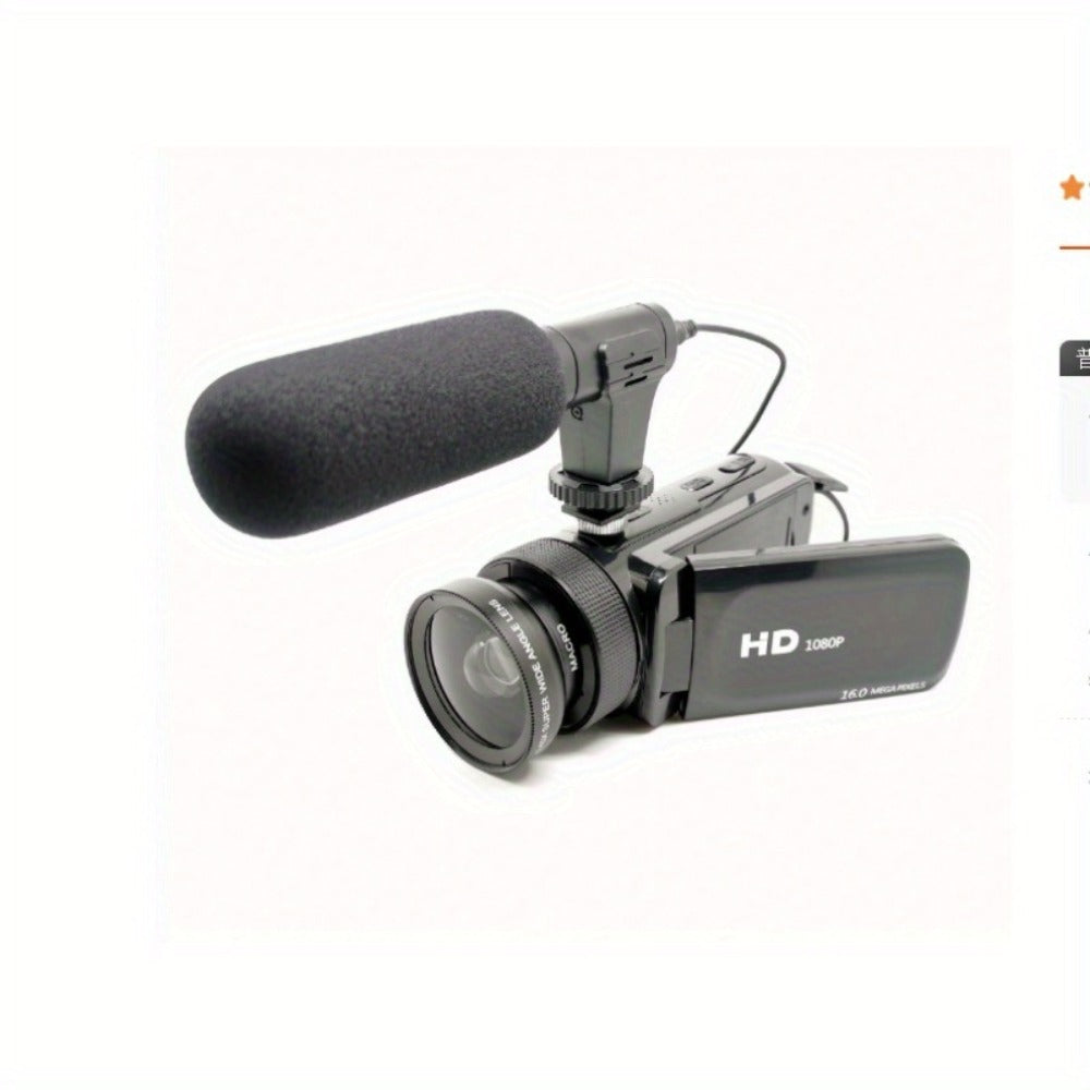Digital Video Camera HD 1080P with Flip Screen & External Microphone, 16MP 16X Zoom Compact Camcorder for Family