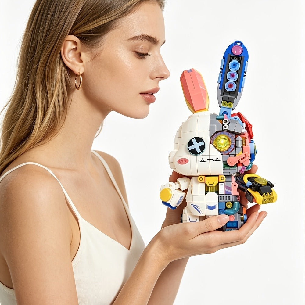 1377-Piece Mechanical Rabbit Building Block Model with Colorful Punk Styling and Rotating Limb Details