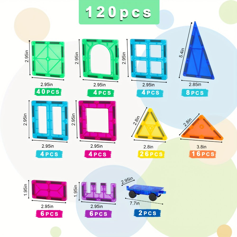 Magnetic Tiles 120pcs with 2 Toy Cars for Kids Ages 3 4 5 6 with the Listed Color, Size or Set Options for Everyday Use