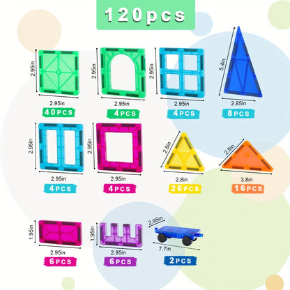 Magnetic Tiles 120pcs with 2 Toy Cars for Kids Ages 3 4 5 6 with the Listed Color, Size or Set Options for Everyday Use