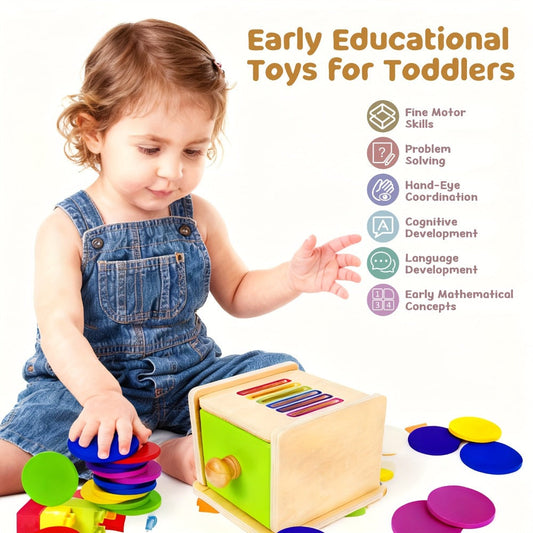 Wooden Color Sorting Toy with Drawers for Toddlers Ages 12M-3 Years, Montessori Object Permanence Box Fine Motor Skills
