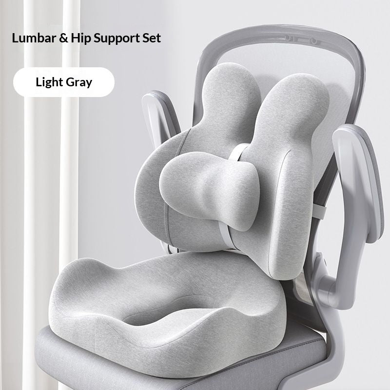 Two-Piece Contoured Seat and Lumbar Cushion Set with Adjustable Chair Straps and Three Colors
