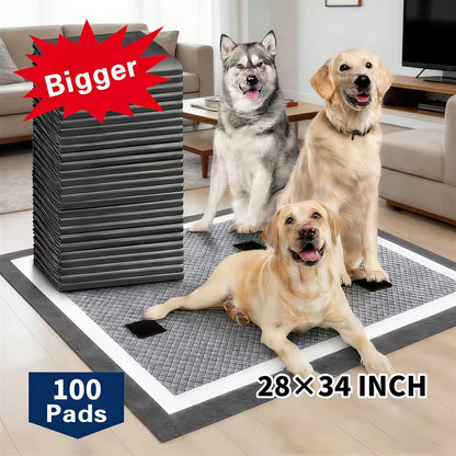 Dog Training Pads 100-Count Disposable Set with 24 x 28 and 28 x 34-Inch Sizes, Adhesive Corners and Bamboo Option