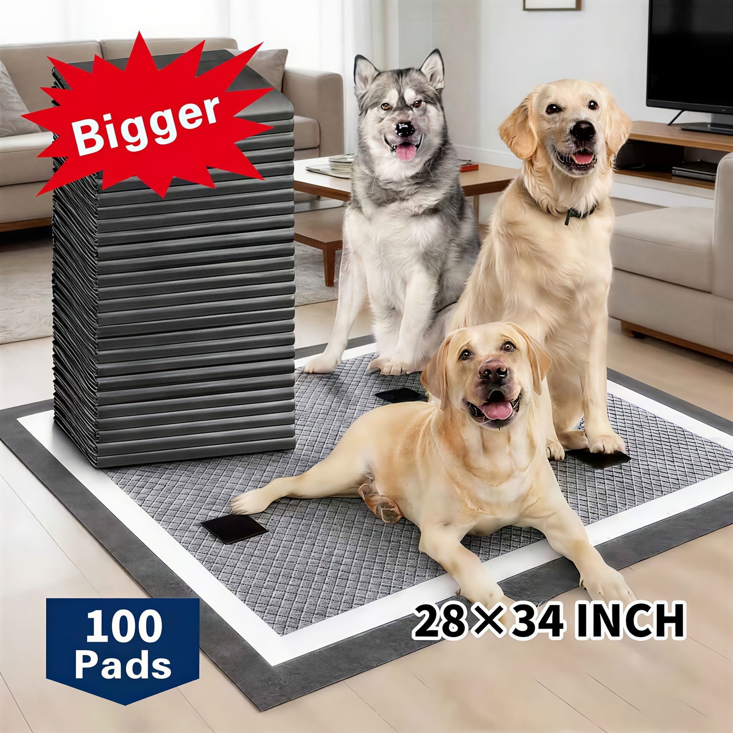 Dog Pee Pads Super Absorbent – Thickened Bamboo Training Pads for Medium & Large Dogs, XL & XXL Puppy Pads for Indoor Use
