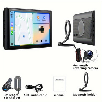Portable Car GPS Navigation 8" – Wireless CarPlay & Android Auto, HD Touchscreen, Magnetic Mount, Mirror Link, FM Radio, AUX/USB/TF