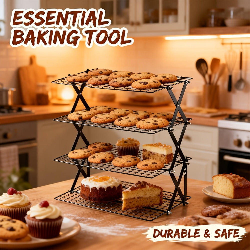 Foldable Cooling Rack Set, Stackable Oven Cookie Cake Drying Rack with Free Baking Tools (Silicone Spatula