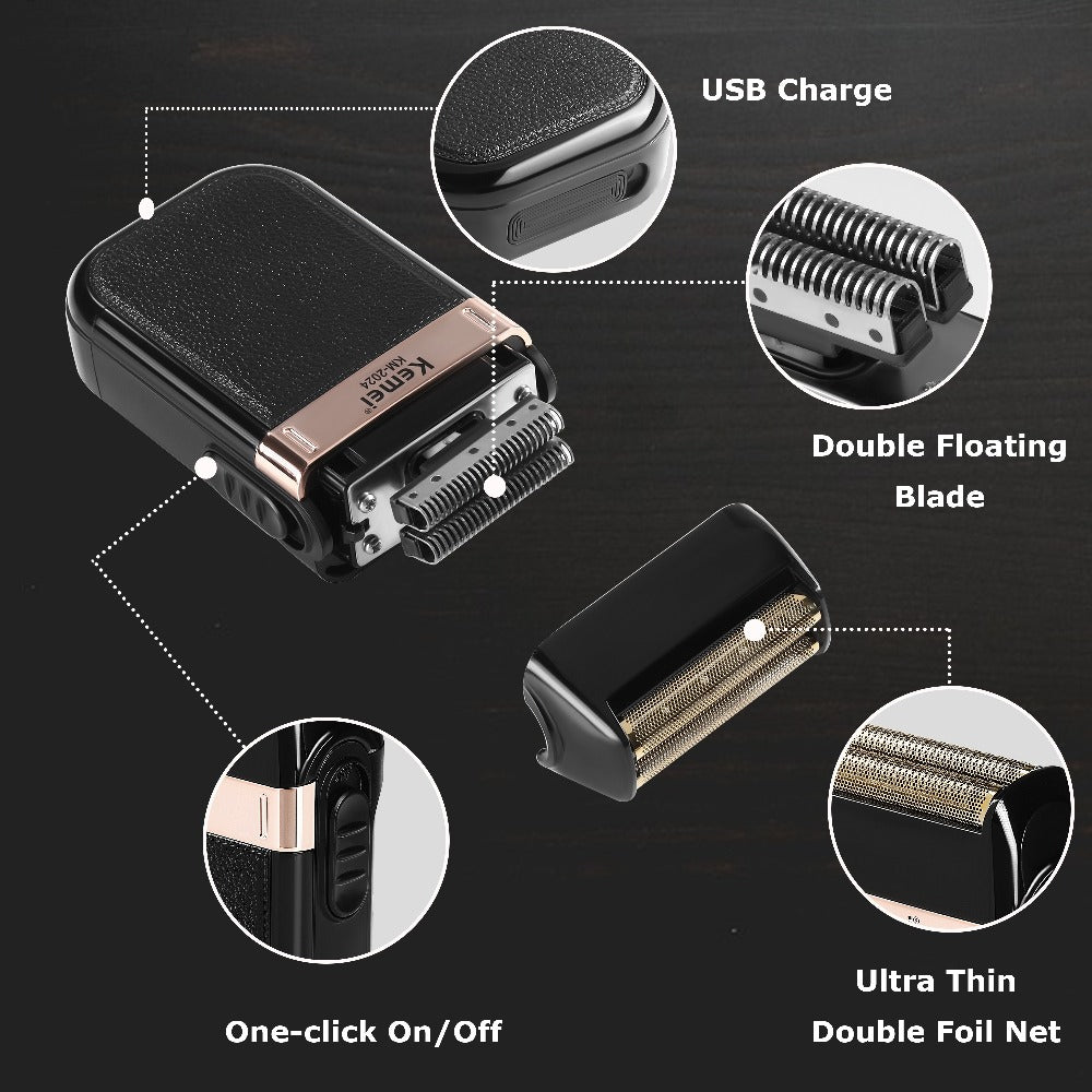 Hair Clippers & Trimmers Kemei Three-Piece Black Set with Full-Size Clipper, Detailer, Foil Shaver and Charging Base