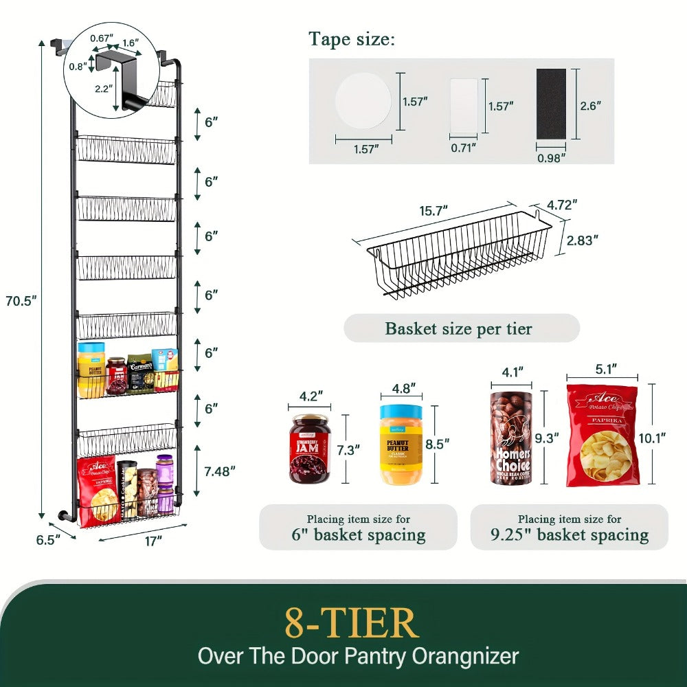 Over The Door Organizer – Multi-Layer Pantry Storage Rack for Kitchen Bathroom Laundry Room, Space Saving Door Hanging Shelf