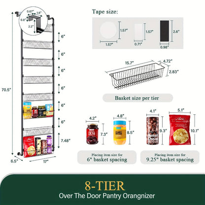 Over The Door Organizer – Multi-Layer Pantry Storage Rack for Kitchen Bathroom Laundry Room, Space Saving Door Hanging Shelf