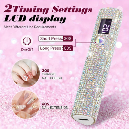 Rechargeable Single Finger LED Nail Lamp UV Gel Curing Light 365nm 405nm Dual Wavelength Rhinestone
