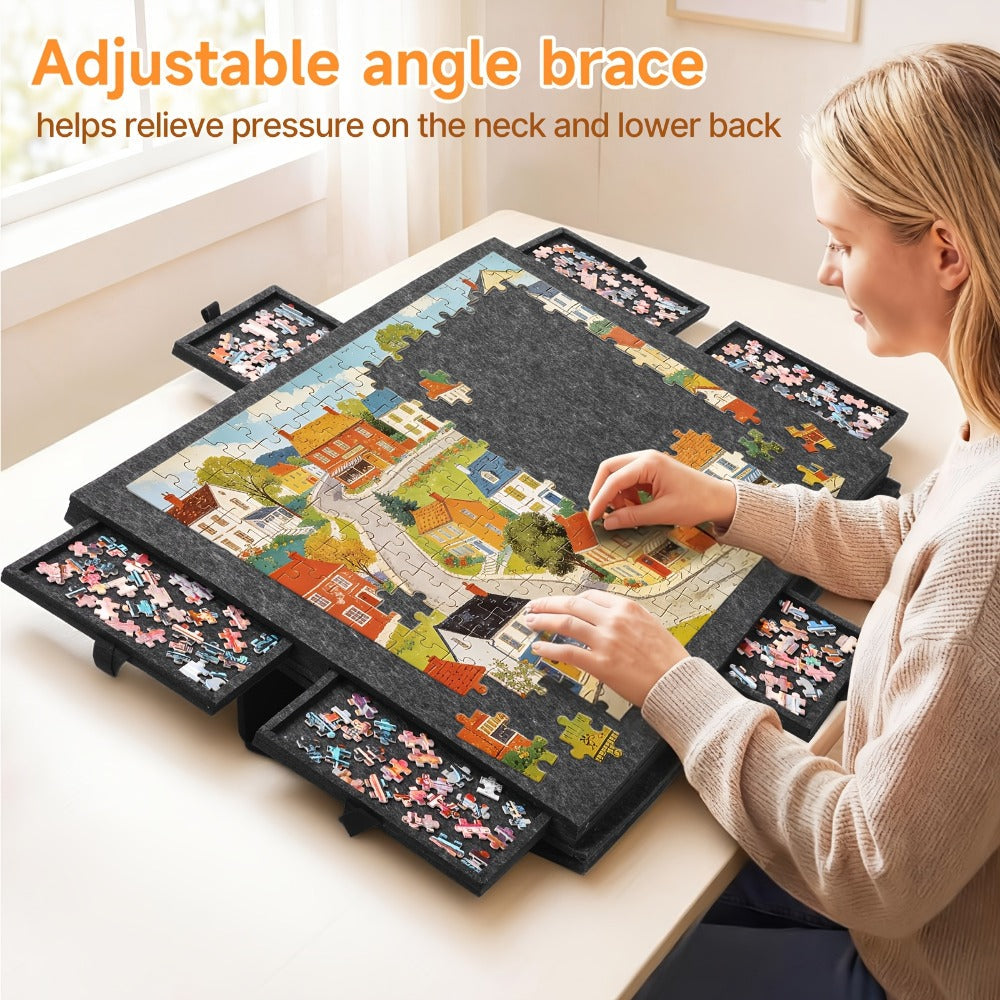 Roll-Up Puzzle Mat Board Extra Large – Foldaway Felt Mat for 1000 & 1500 Piece Jigsaw Puzzles, 6 Sorting Drawers