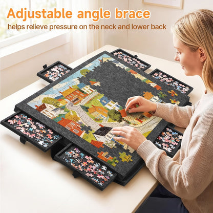Roll-Up Puzzle Mat Board Extra Large – Foldaway Felt Mat for 1000 & 1500 Piece Jigsaw Puzzles, 6 Sorting Drawers